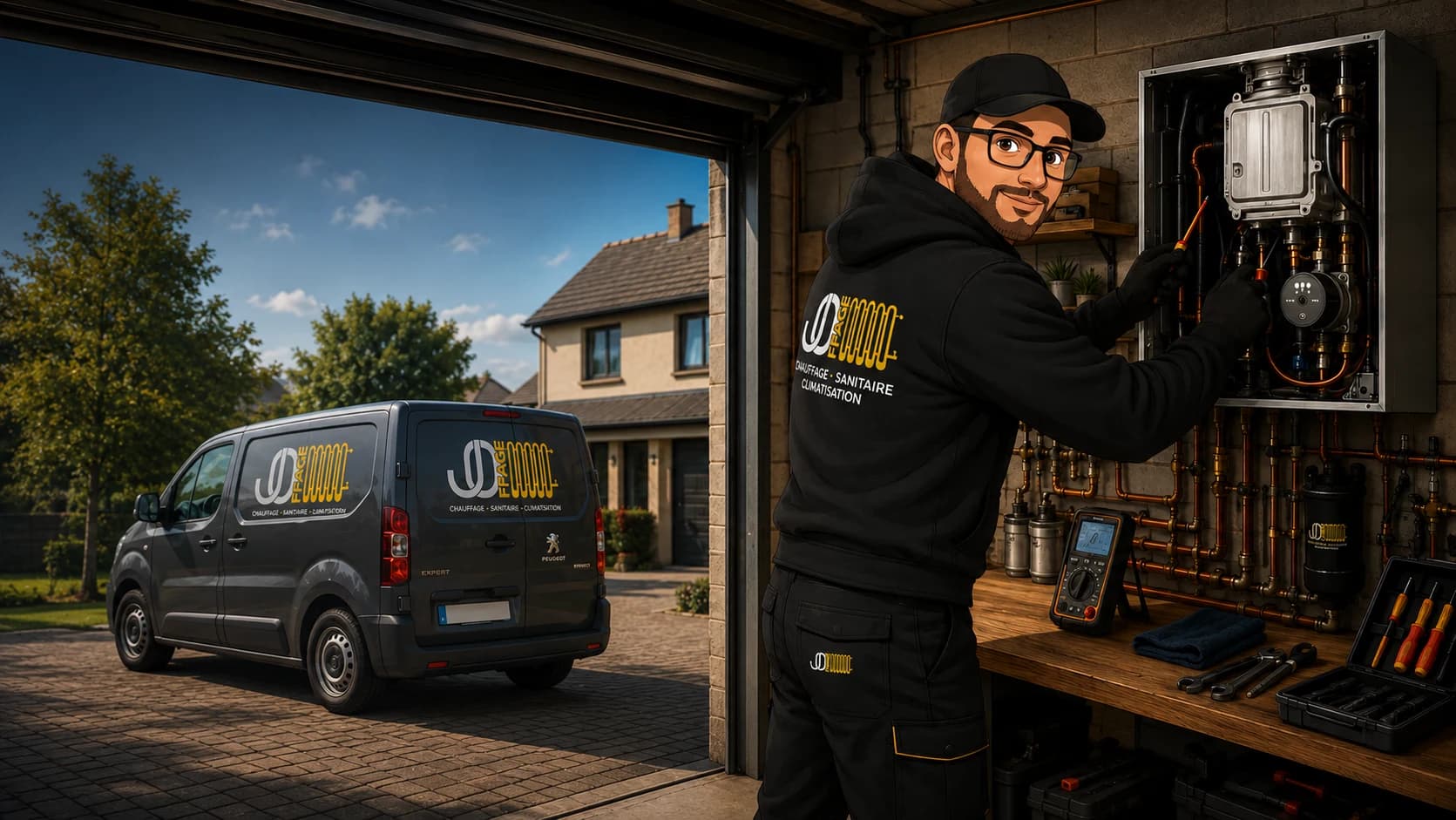Technicien Joffage en intervention sur une chaudiere
