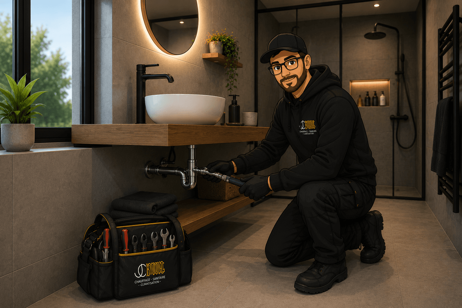 Technicien Joffage en intervention sur une installation sanitaire